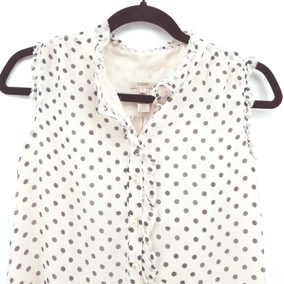 J.Crew Coquette Soft Girl 100% Silk Natasha Cream & Black Polk-a-dot Ruffle Tank - Picture 2 of 10